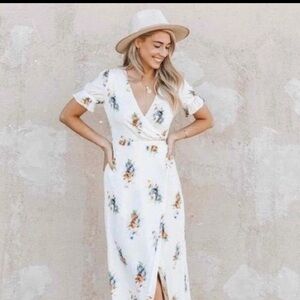Madewell White Floral Wrap Midi Dress